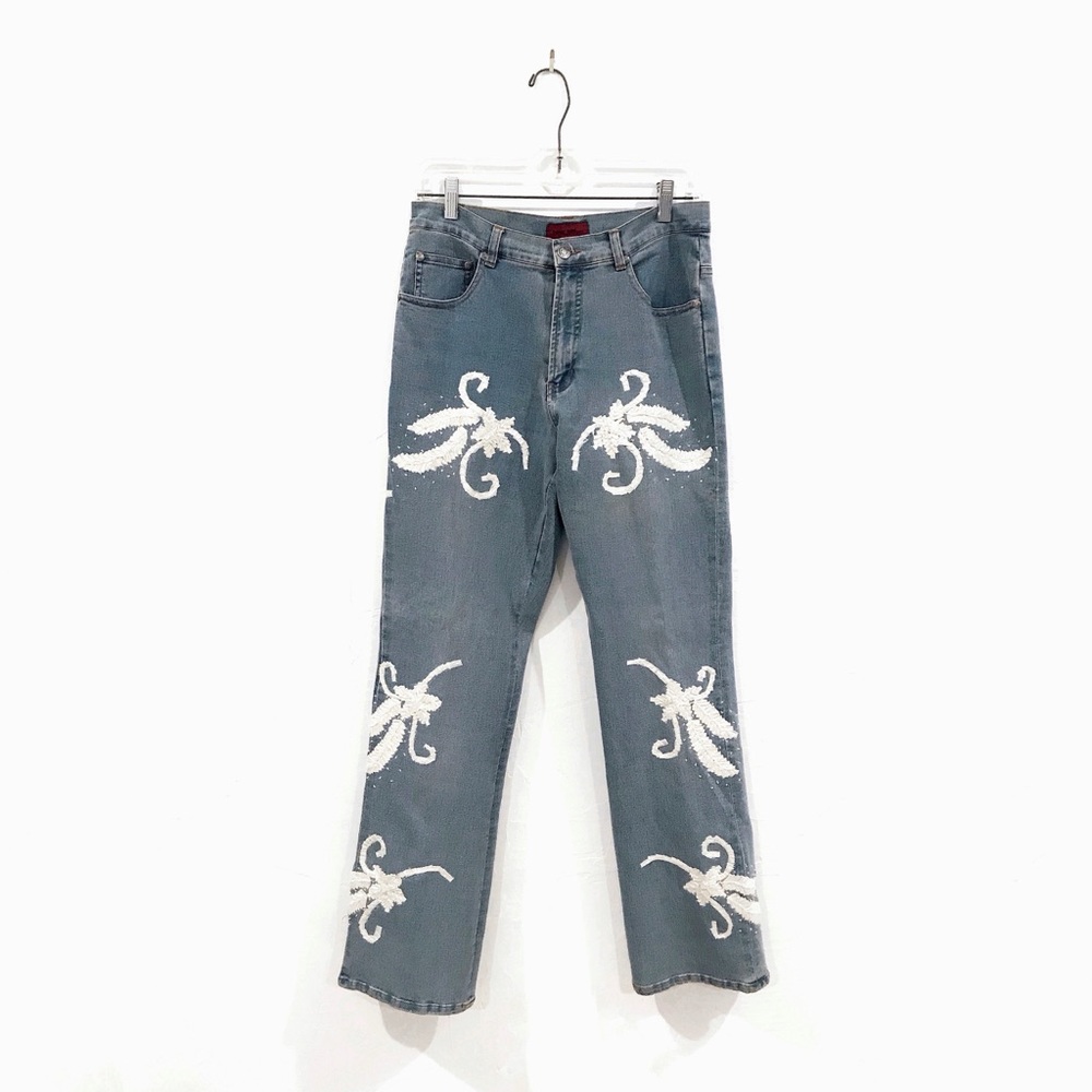 Designer Jeans with Appliqués & Iridescent Beads